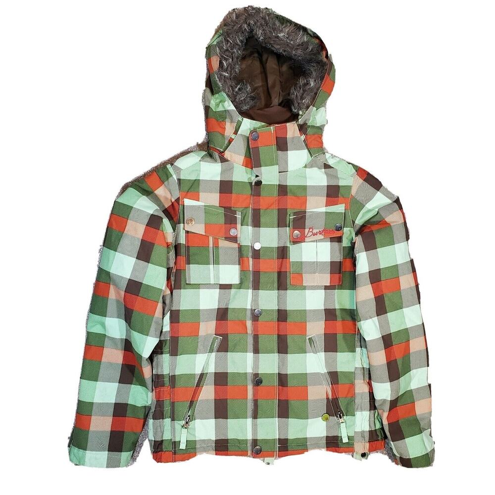 Burton Green and Orange Plaid Ski Jacket